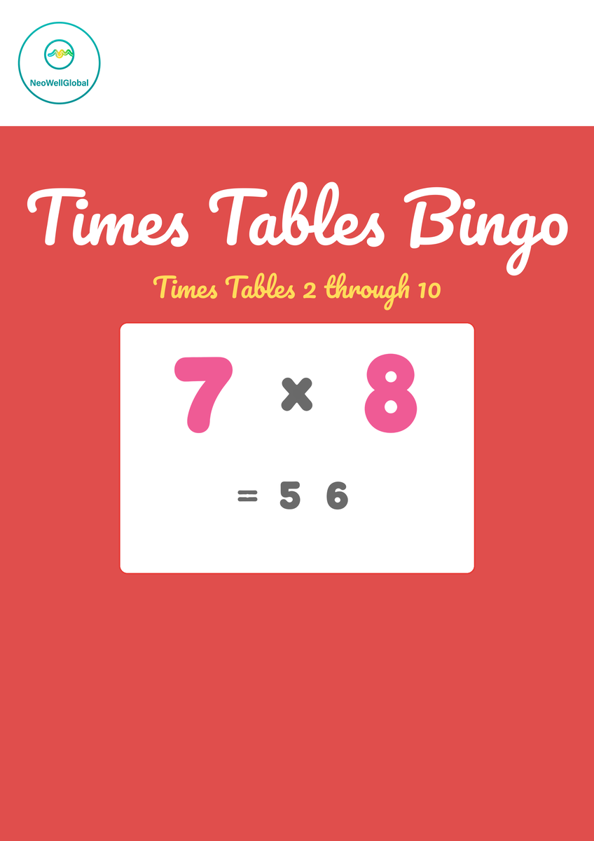 Cover of the printable Multiplication Bingo for the 2-10 times tables with self-check answers