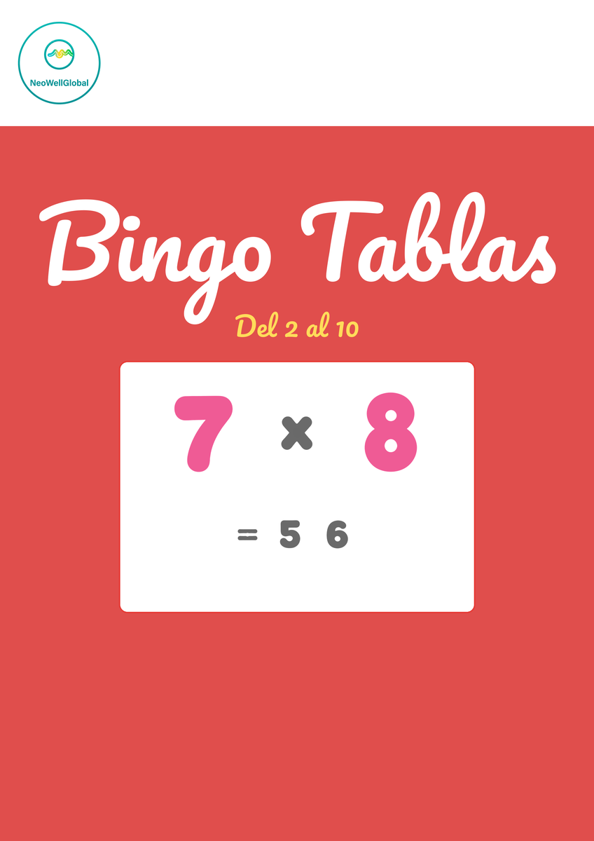 Portada del Bingo de Tablas de Multiplicar del 2 al 10: paquete imprimible con cartillas y fichas con solución